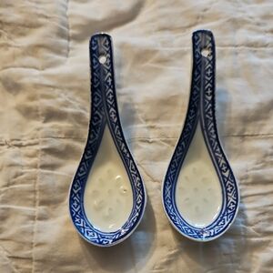 Blue and White Ceramic Soup Spoons